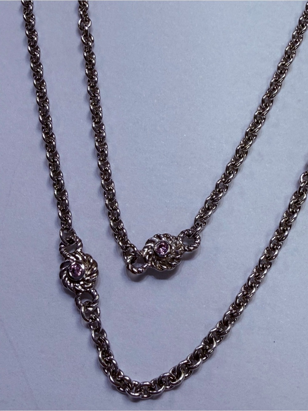 Judith Ripka Sterling Silver Long Station 36” Necklace with Pink Stones